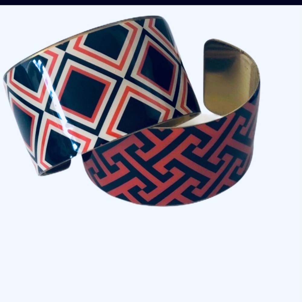 NWT Mudpie 2 Nautical Coastal Bracelets Bangle Red Blue Plaid Preppy Mud Pie